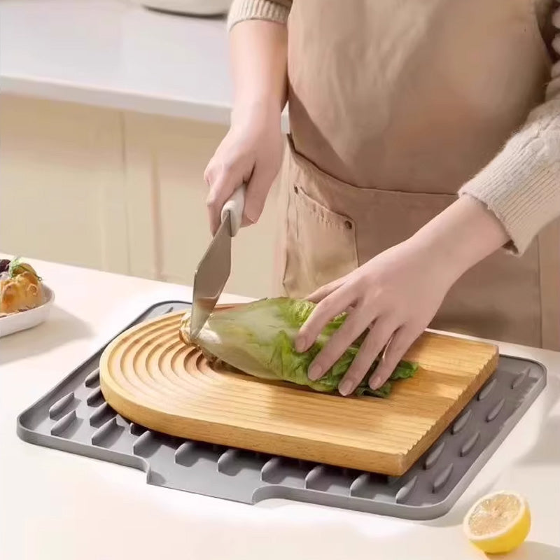 Silicone Dish Drying Mat (Countertop): Anti-Spill, Non-Slip, Sloped with Heat-Insulating Pads