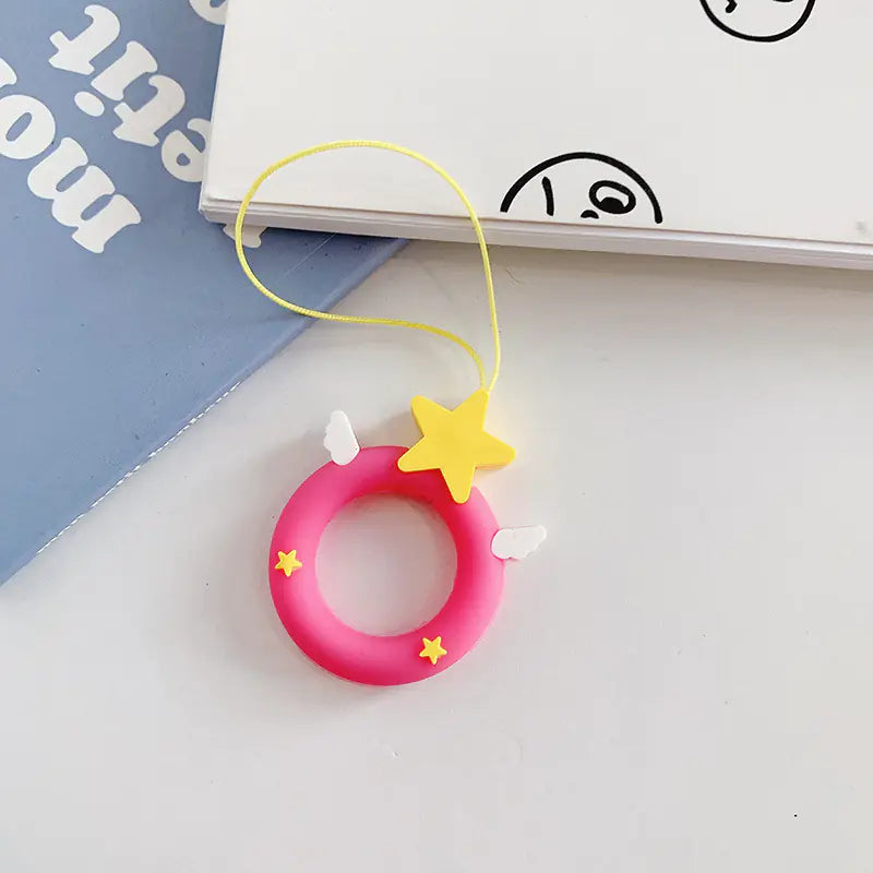 Cartoon Phone Lanyard with Ring and Donut Charm