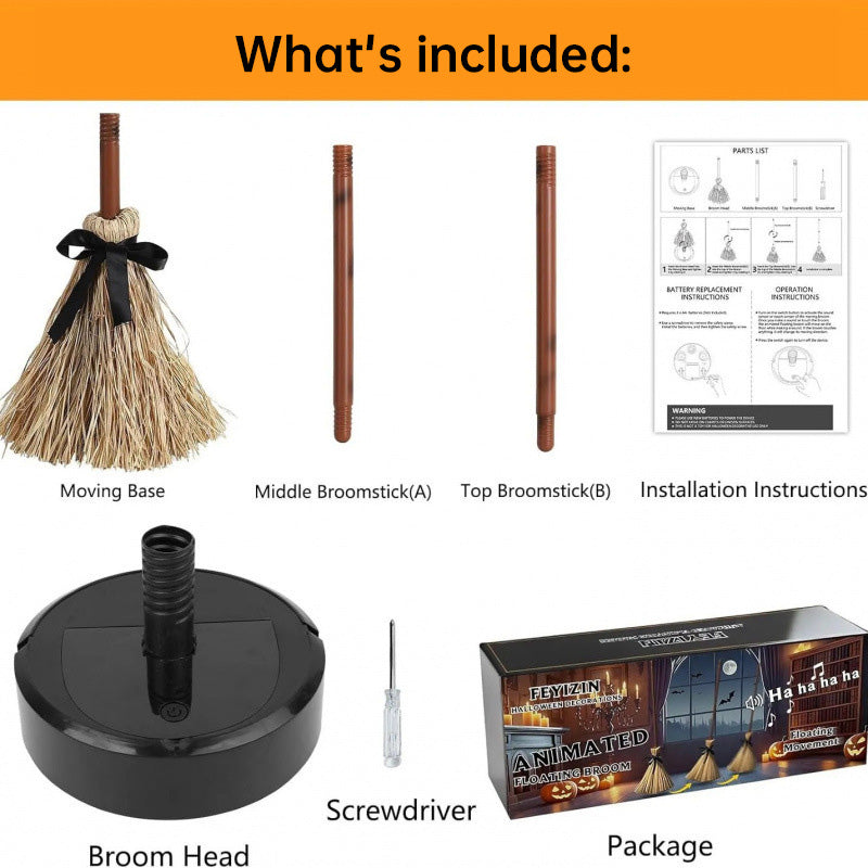Halloween Floating Witch Broom, Haunted Dancing Broom with Ghost Sound – Spooky Festive Decor for Home