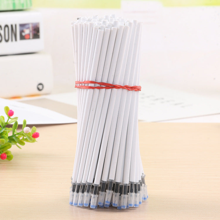 100PCS/Lot White Color Shell Gel Pen Refills 0.5mm Black Ink Kawai Pattern Office Stationery Supplies 13cm Length