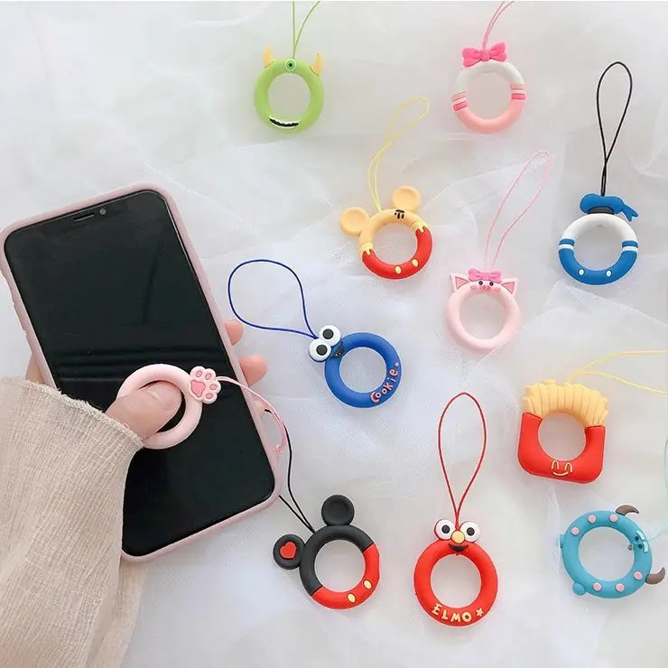 Cartoon Phone Lanyard with Ring and Donut Charm