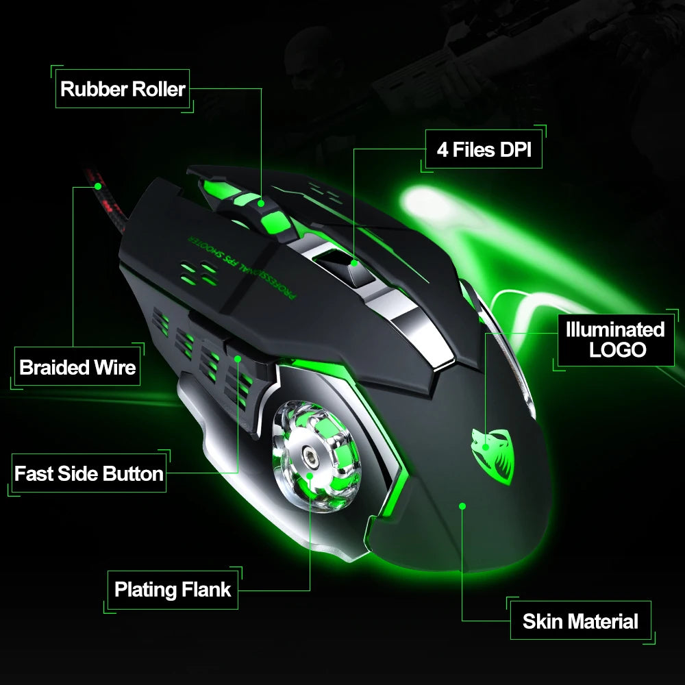 Pro Gamer Gaming Mouse 8D 3200DPI Adjustable Wired Optical LED Computer Mice USB Cable Silent Mouse for laptop PC