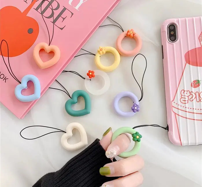 Cartoon Phone Lanyard with Ring and Donut Charm