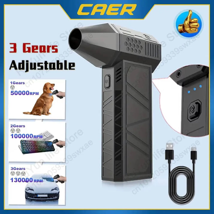 Mini Turbo Jet Fan Electric Air Duster with 1&3 Gear Adjustable Speed 130000RPM 52M/S Car Computer Cleaning Blower Tool Kit