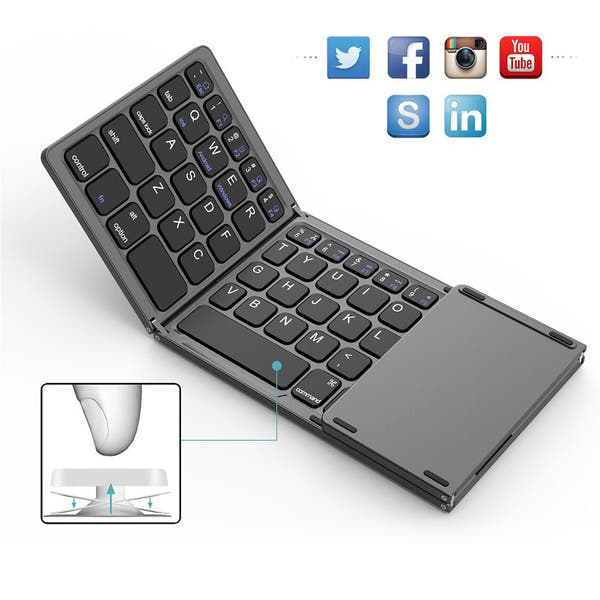 Mini wireless three-fold Bluetooth keyboard Bluetooth wireless folding with touch panel BO33 rechargeable keyboard