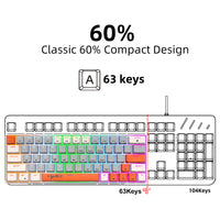 63 key portable 60% mechanical gaming keyboard RGB backlit compact mini gaming keyboard