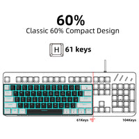 Mechanical keyboard 61 key short style small keyboard for office typing, black and white dual splicing ice blue backlit blue axis gaming keyboard