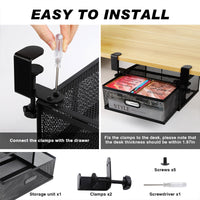 New punch-free under-desk drawer, hidden single-layer shelf, and metal lockable storage basket for office desks.