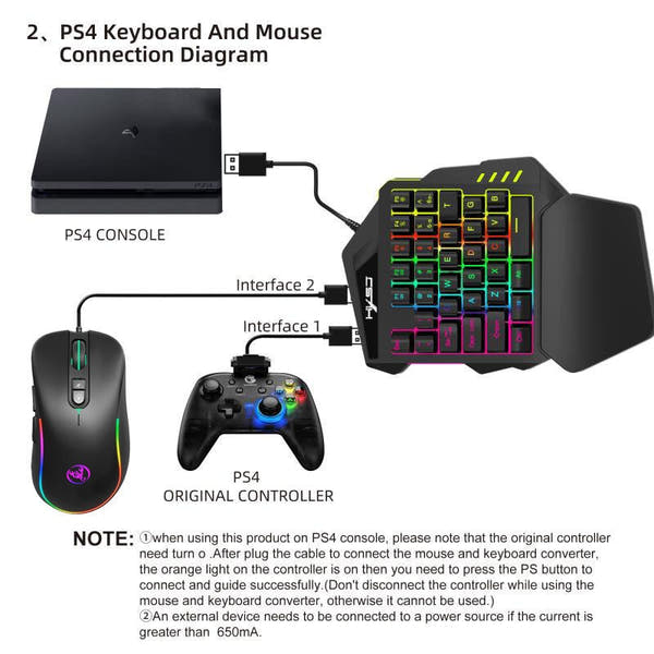 V500 gaming one handed keyboard RGB illuminated keyboard built-in converter supports PS3 and PS4 gaming consoles