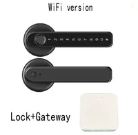 Graffiti Smart Fingerprint & Password Door Lock – Spherical Wooden Handle